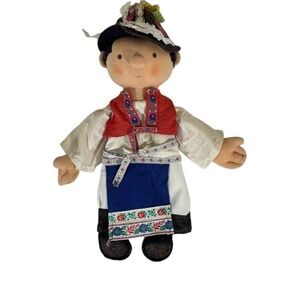 Vintage Bulgarian 1970s handmade hand puppet little boy 15 In Traditional Attire